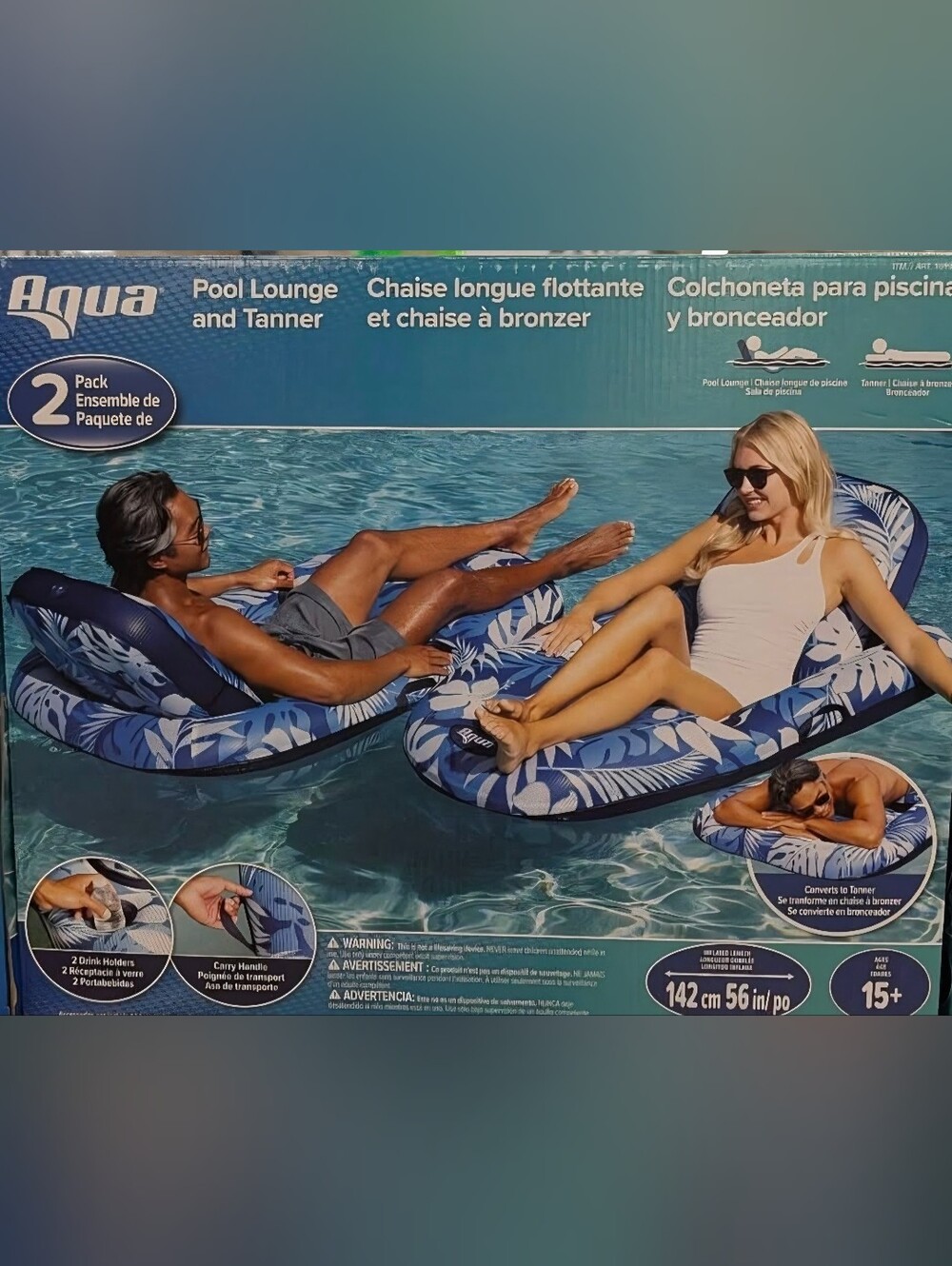 2-Pack Aqua Luxury Pool Lounger And Tanner Pool Float